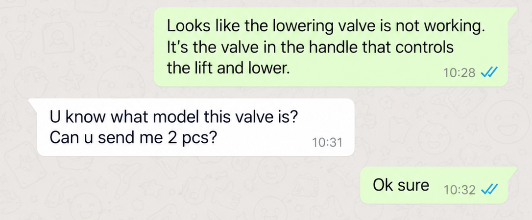 Illustrative messages discussing a replacement valve