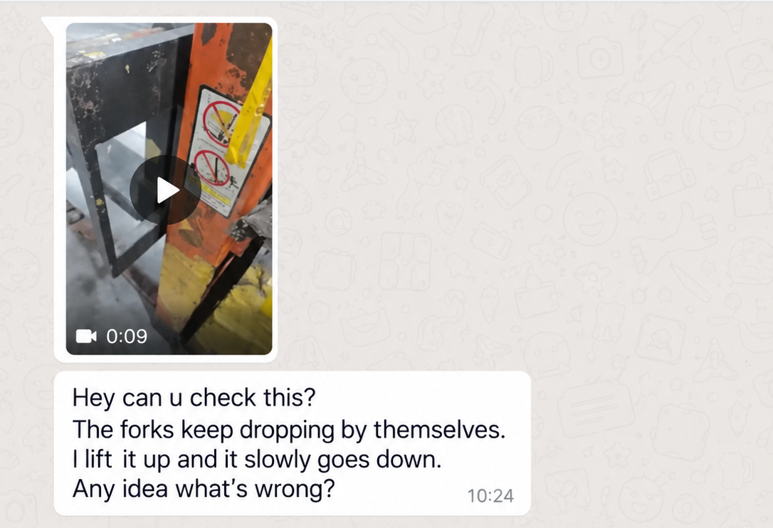 Illustrative message reporting a pallet truck lifting issue