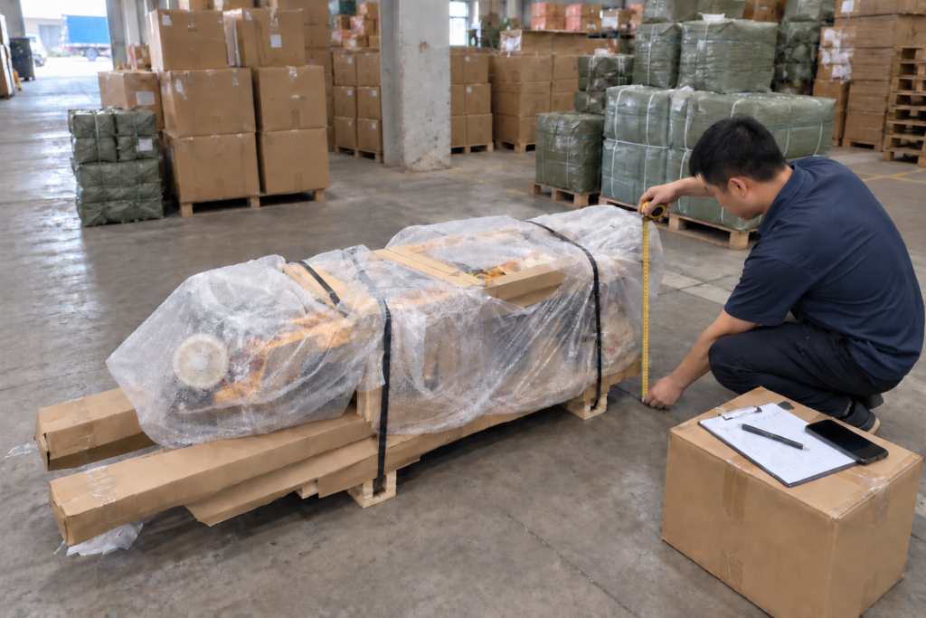Measuring wrapped equipment on a pallet