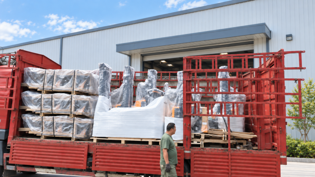 Wrapped equipment loaded on a truck
